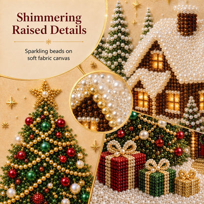 🎅 🎄 Premium 3D Pearl Christmas Wall Art Kit | Luxury Flocked Canvas with Scratch-Resistant Non-Fading Pearl Beads DIY Holiday Decor⛄️❄️