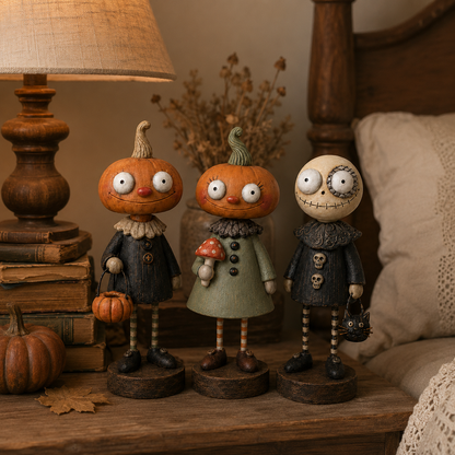 🎃👻 Primitive Pumpkin Friends – Vintage Halloween Figurines for Cozy Spooky Décor! 🕯️🧡