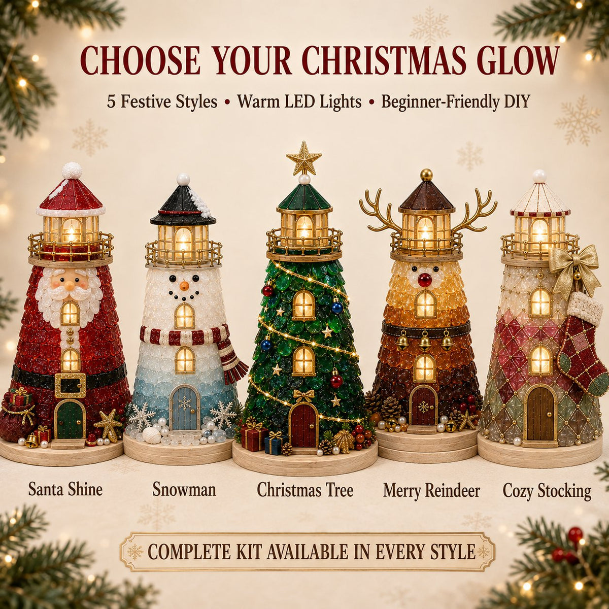 🎄✨DIY Lighted Christmas Lighthouse Kit Handmade Sea Glass Craft Gift💕