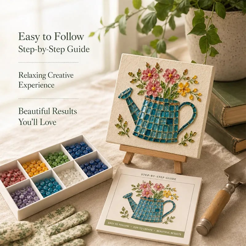🔥 Last Day 49% OFF - 🌿 Watering Can Mosaic Art Kit | Beginner-Friendly Floral DIY Craft with Vibrant Mosaic Beads & Sturdy Display Base ✨