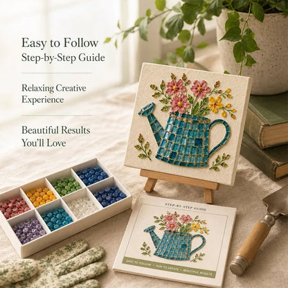 🔥 Last Day 49% OFF - 🌿 Watering Can Mosaic Art Kit | Beginner-Friendly Floral DIY Craft with Vibrant Mosaic Beads & Sturdy Display Base ✨