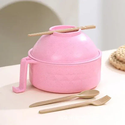 🔥 5-Piece Wheat Straw Ramen Bowl Draining Design Microwave Safe Noodle Cooke with Chopsticks🍜