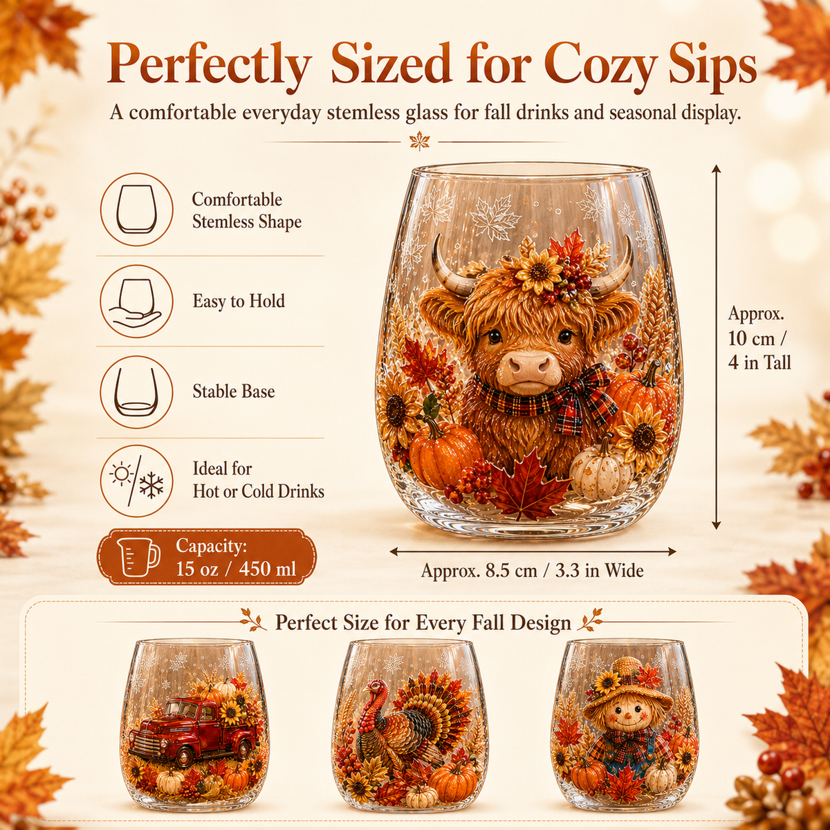 🔥 Last Day 50% OFF✨-🍂Autumn Harvest 3D Glass Cup Gift Set – 6 Festive Designs