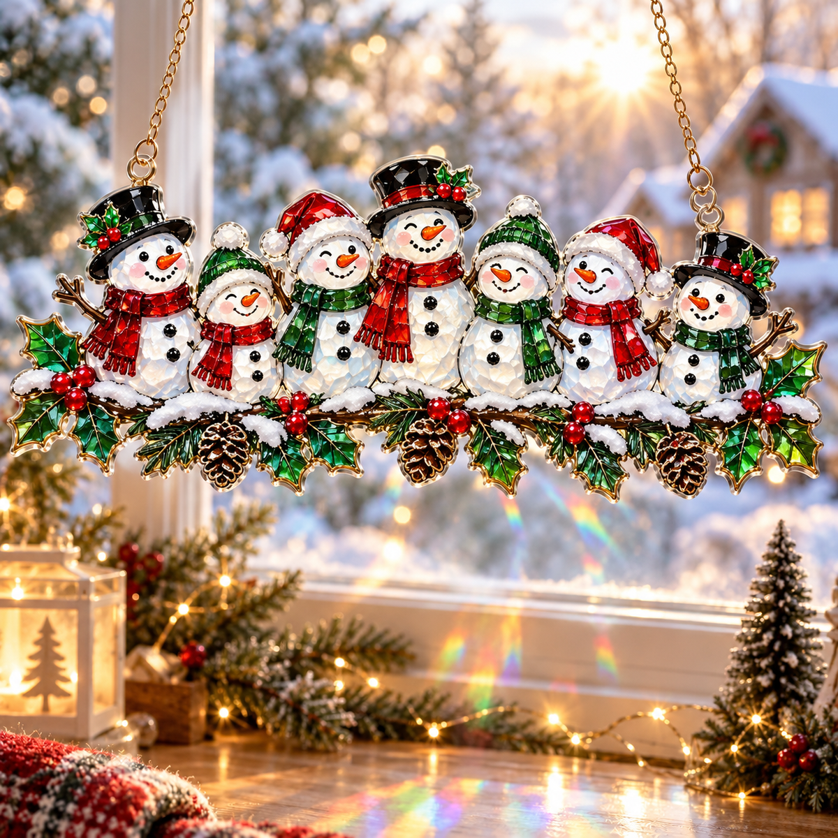 🎄✨ Whimsical Winter Suncatchers – 10 Shatterproof Stained-Glass Style Window Hangings! 🌟🏠