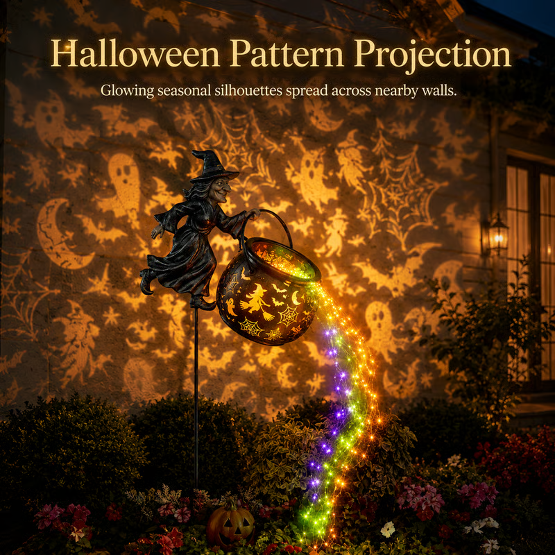 🧙‍♀️✨ Halloween Witch Cauldron Light – Spooky Garden Glow for a Magical Night 🎃🕯️