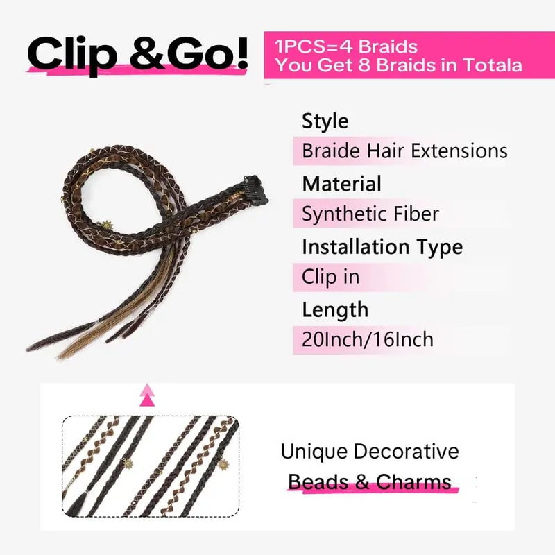 🌿🎨 Boho Beaded Clip-In Braids – Effortless Festival & Everyday Hair Transformation(✨2Pcs)