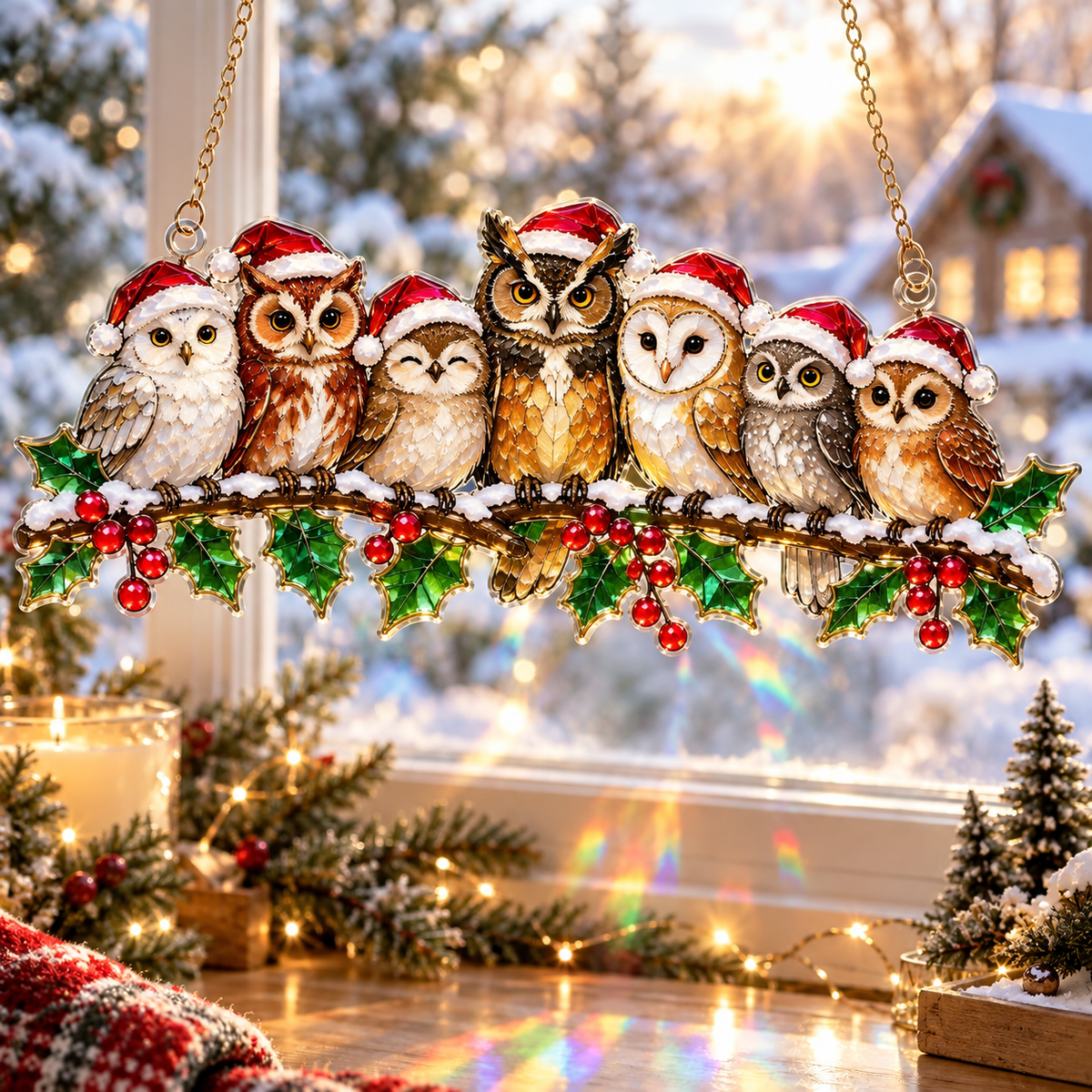 🎄✨ Whimsical Winter Suncatchers – 10 Shatterproof Stained-Glass Style Window Hangings! 🌟🏠