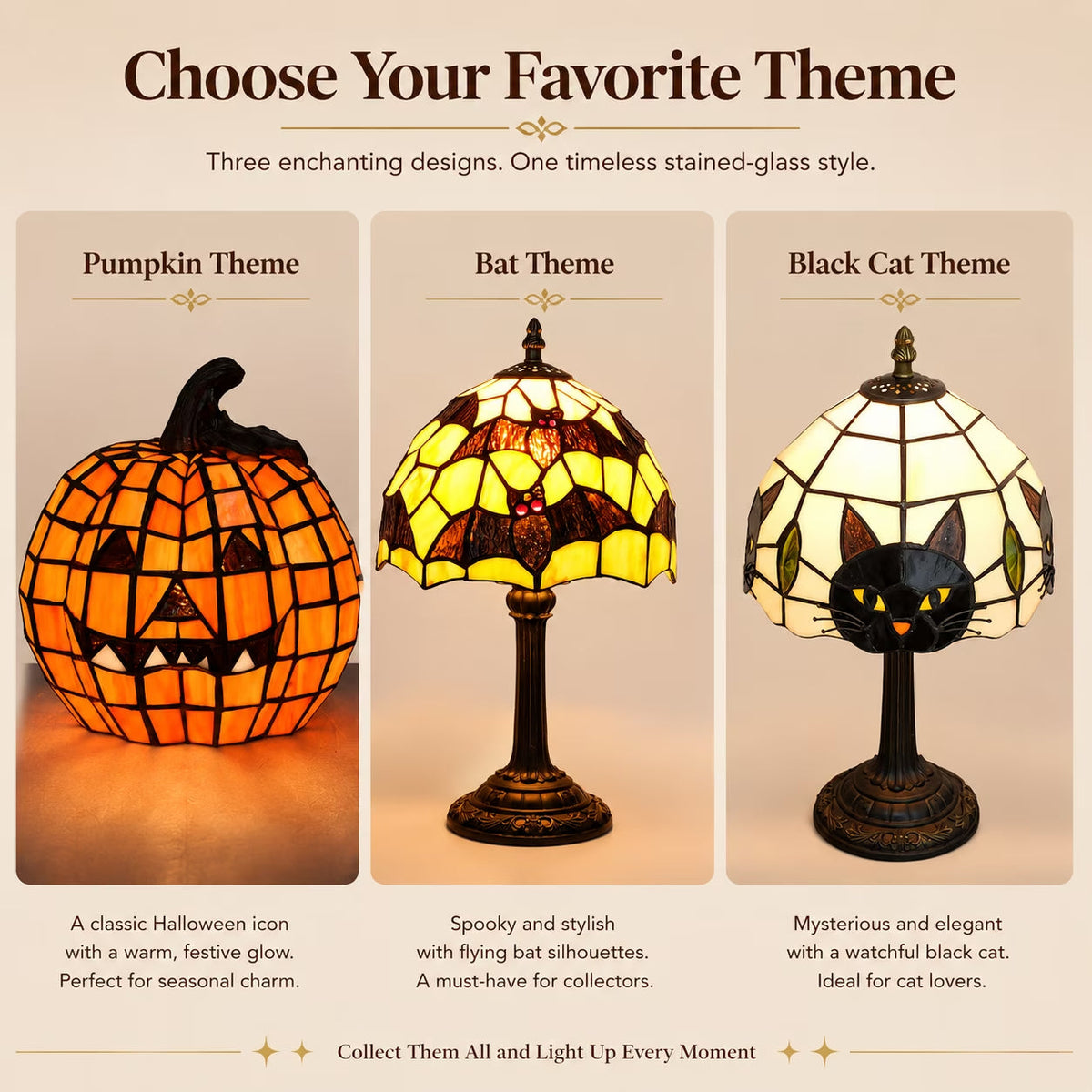 🎃 Halloween Tiffany Style Resin Themed Table Lamp