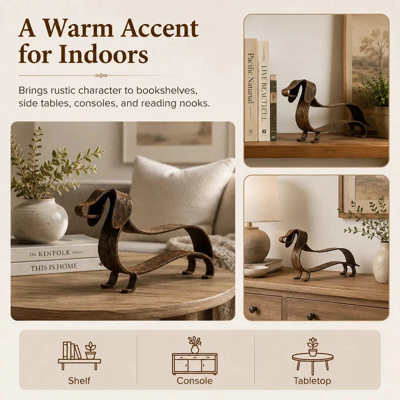 🐾✨ Rustic Dachshund Metal Sculpture – Charming Farmhouse & Garden Decor 🏡🐶