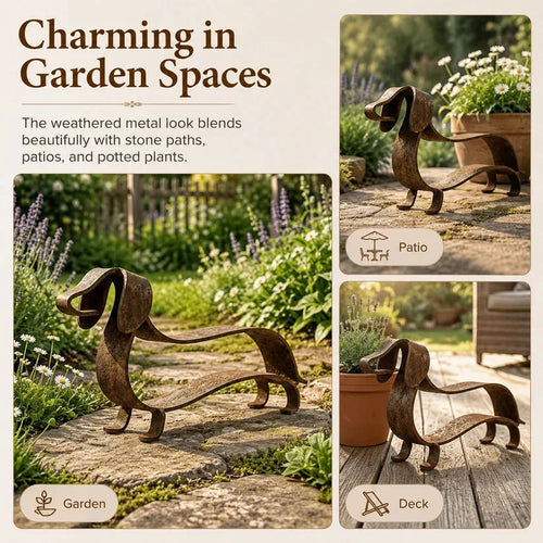 🐾✨ Rustic Dachshund Metal Sculpture – Charming Farmhouse & Garden Decor 🏡🐶