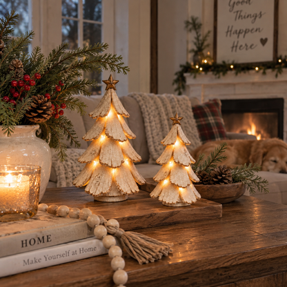🎄✨ Vintage Lighted Christmas Tree Figurine – Warm Retro Glow for Cozy Holiday Décor! ❤️🏡🎁