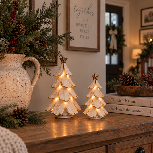 🎄✨ Vintage Lighted Christmas Tree Figurine – Warm Retro Glow for Cozy Holiday Décor! ❤️🏡🎁