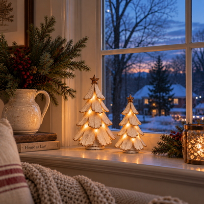 🎄✨ Vintage Lighted Christmas Tree Figurine – Warm Retro Glow for Cozy Holiday Décor! ❤️🏡🎁