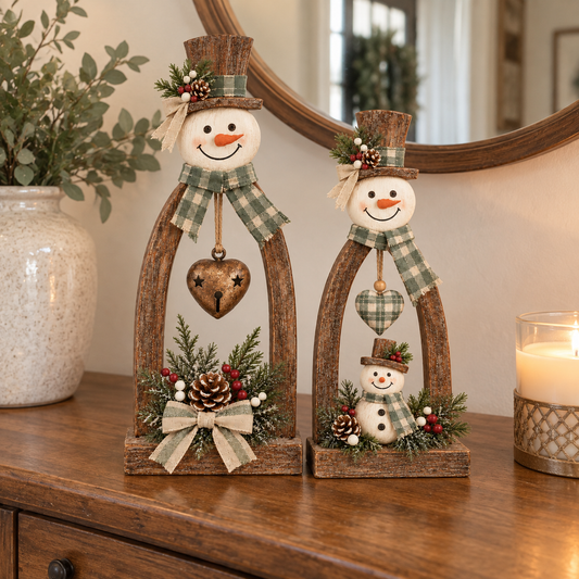 Rustic Vintage Snowman Tabletop Decor Set