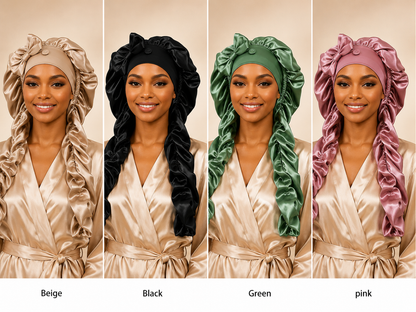 2-in-1 Heatless Curling Wrap Bonnet – Satin Sleep Cap for Effortless Curls & Hair Protection