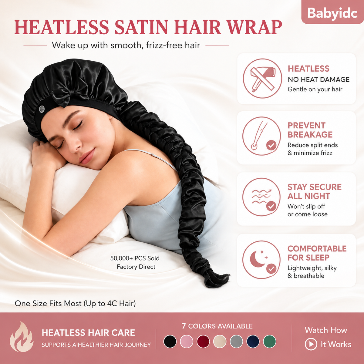 2-in-1 Heatless Curling Wrap Bonnet – Satin Sleep Cap for Effortless Curls & Hair Protection