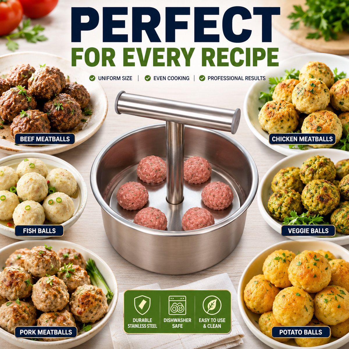 🥩✨ Stainless Steel Meatball Shaper – Quick, Even & Perfect Every Time! 🍖👌