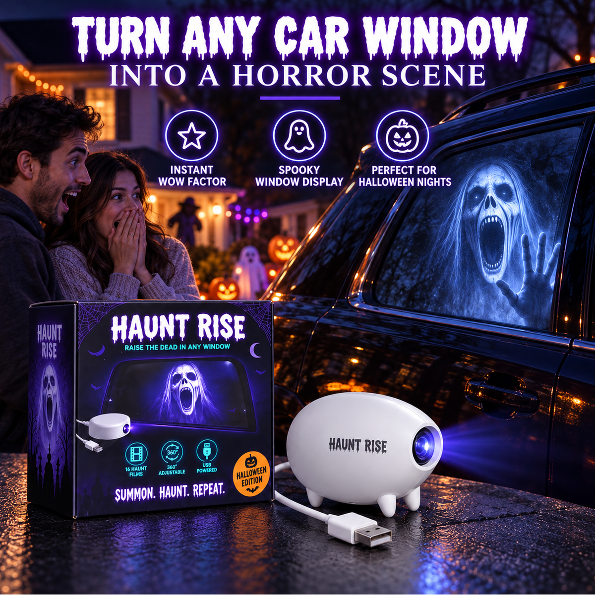 🎃 Halloween Window Projector 👻 16 Spooky Films USB Powered Holiday Decor