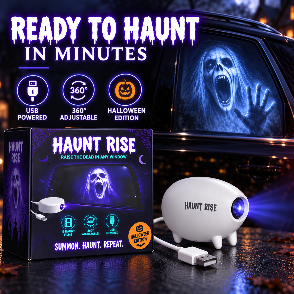🎃 Halloween Window Projector 👻 16 Spooky Films USB Powered Holiday Decor