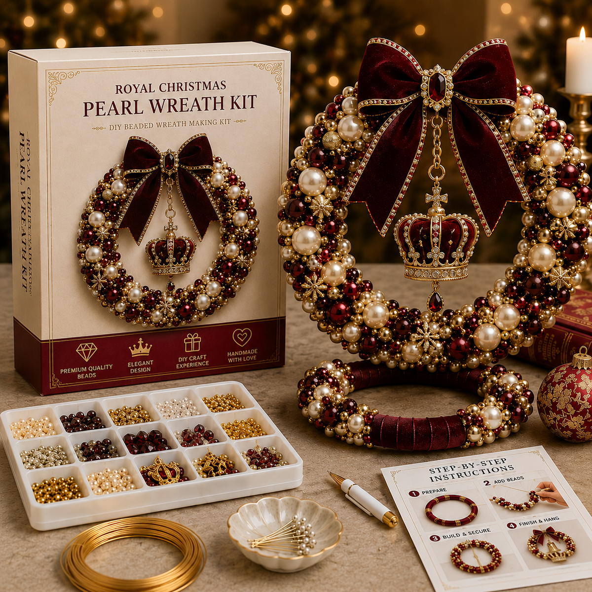 🎄 DIY Christmas Pearl Wreath Kit — A Mini Wreath You Build Bead by Bead
