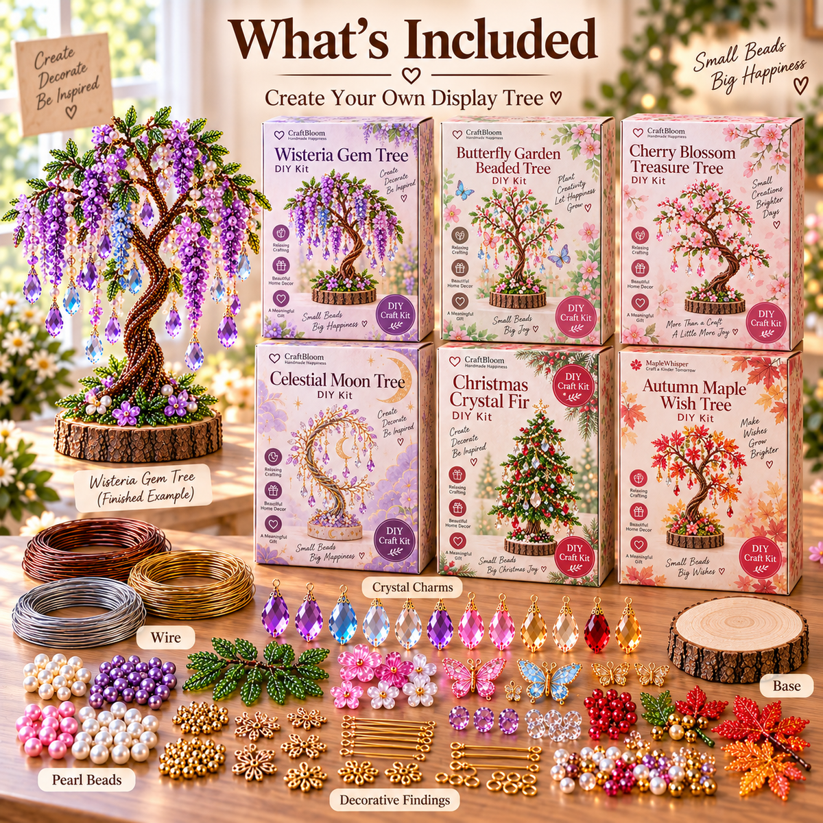 🌳✨ DIY Beaded Tree Craft Kit – Create Your Own Sparkling Decorative Tree