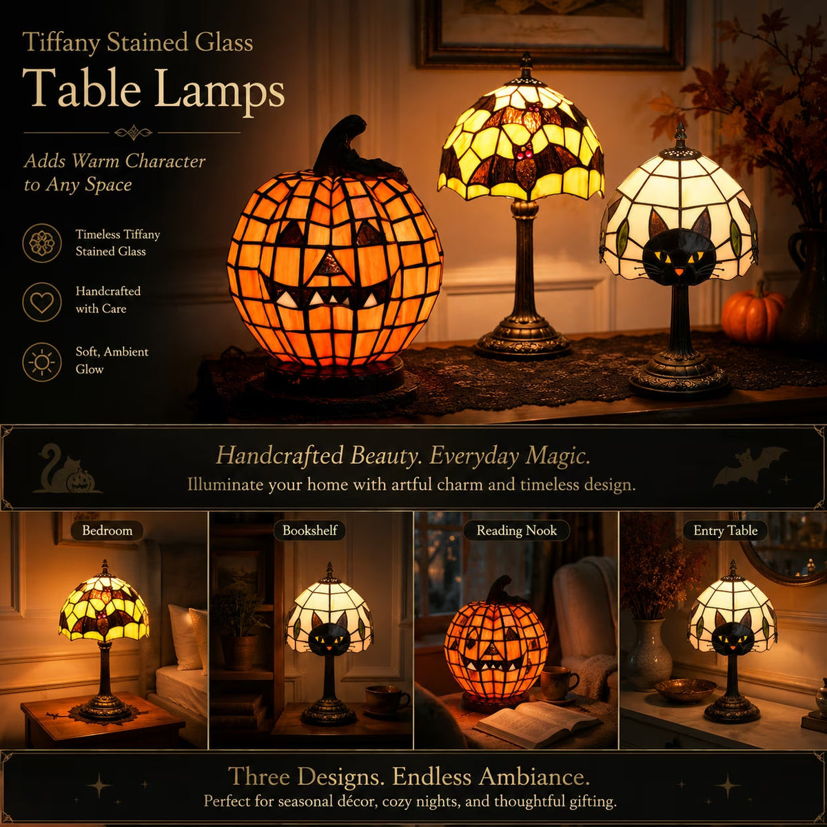 🎃 Halloween Tiffany Style Resin Themed Table Lamp
