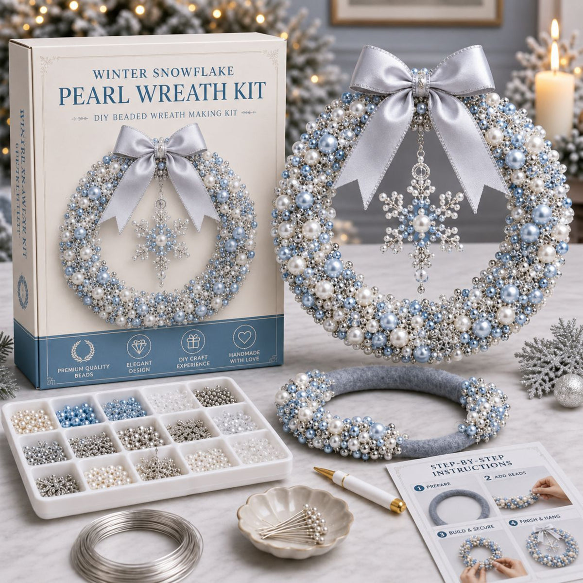 🎄 DIY Christmas Pearl Wreath Kit — A Mini Wreath You Build Bead by Bead