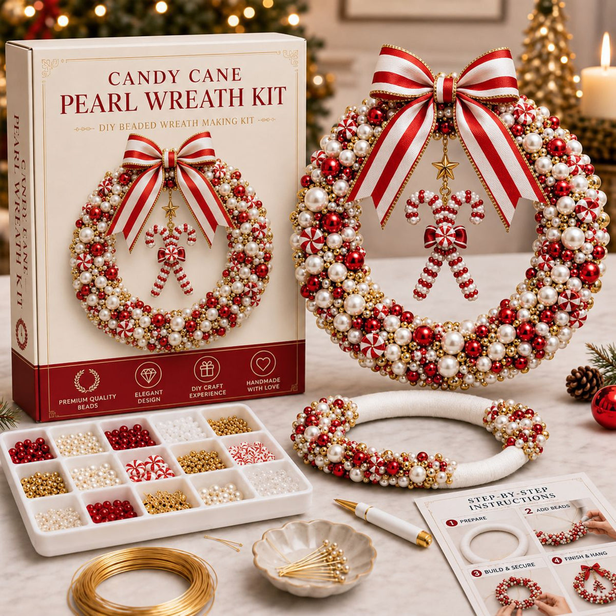 🎄 DIY Christmas Pearl Wreath Kit — A Mini Wreath You Build Bead by Bead