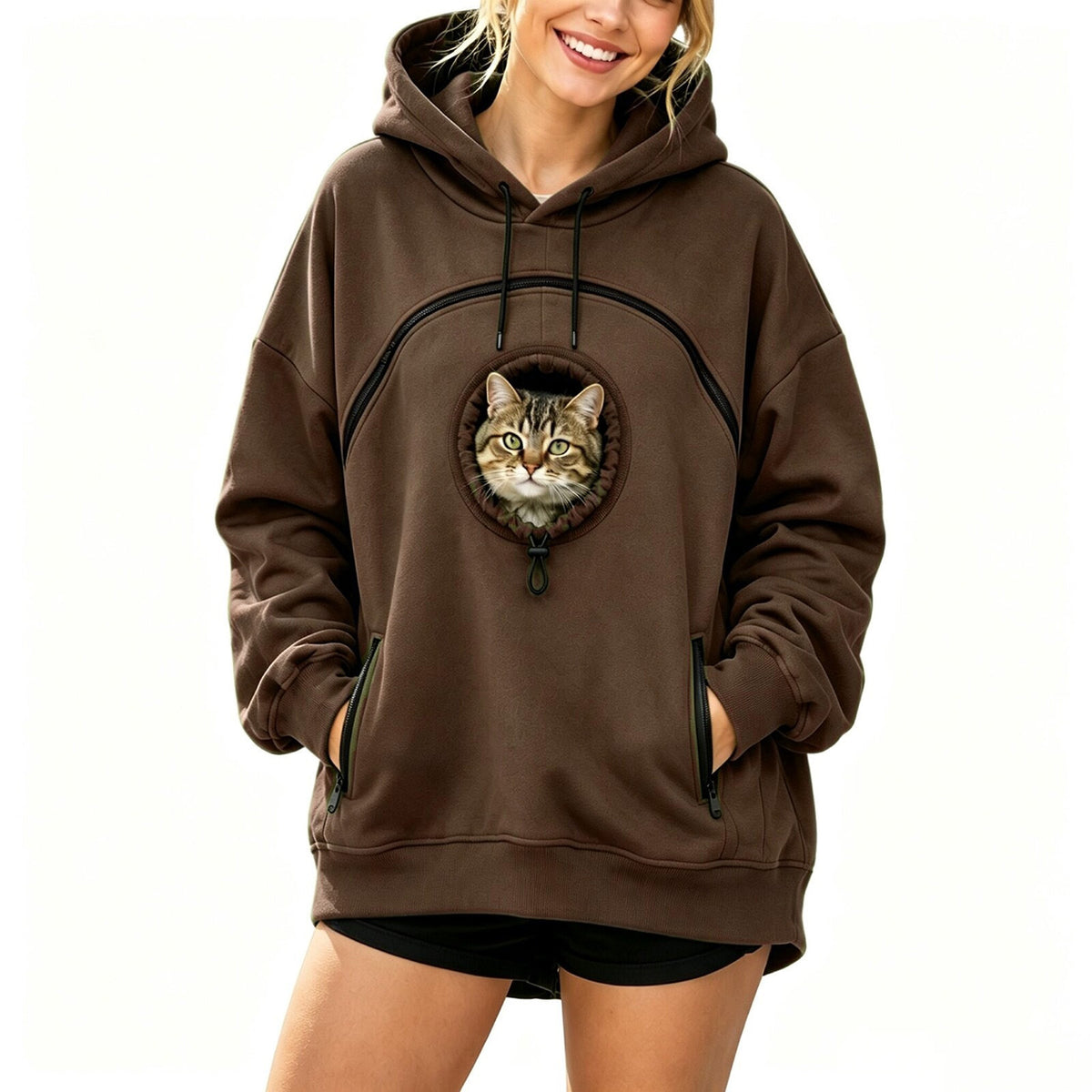 🐾 Cozy Fleece Pet Bonding Pouch Hoodie – Warm & Supportive Small Pet Carrier Clothing