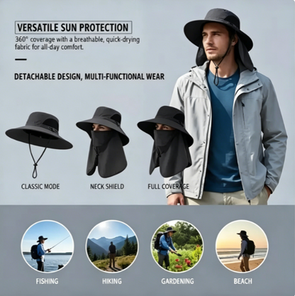 Sun Hats for Men Women with Neck Flap UPF 50+ UV Protection Wide Brim Bucket Hat Safari Hiking Fishing Hats