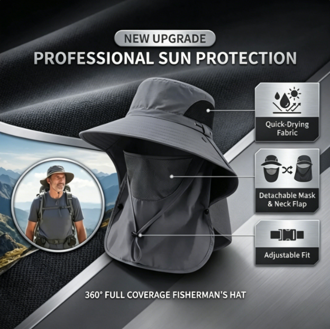 Sun Hats for Men Women with Neck Flap UPF 50+ UV Protection Wide Brim Bucket Hat Safari Hiking Fishing Hats