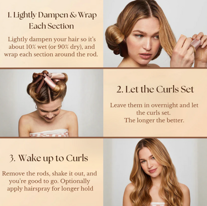 Heatless Blowout Rods, 4 Rod Set + FREE Silk Hair Scarf