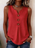 V-neck sleeveless cotton linen button-down top