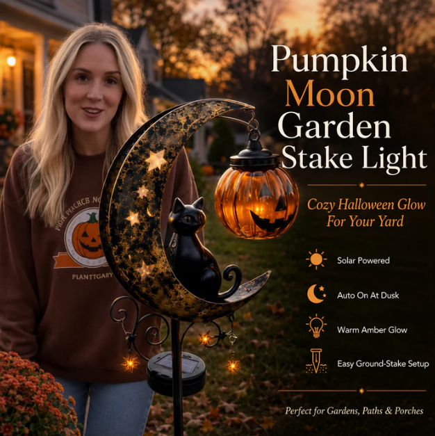🎃Solar Black Cat & Pumpkin Moon Stake Light
