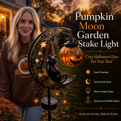 🎃Solar Black Cat & Pumpkin Moon Stake Light