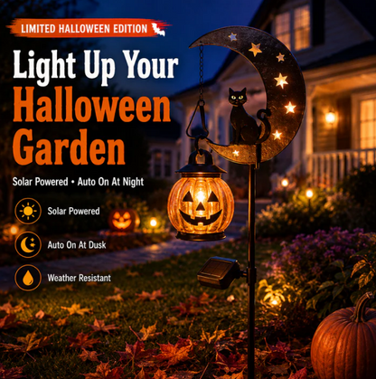 🎃Solar Black Cat & Pumpkin Moon Stake Light