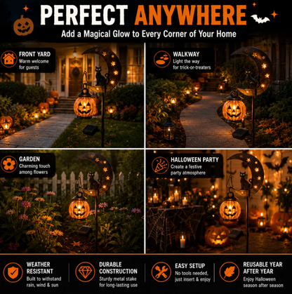 🎃Solar Black Cat & Pumpkin Moon Stake Light