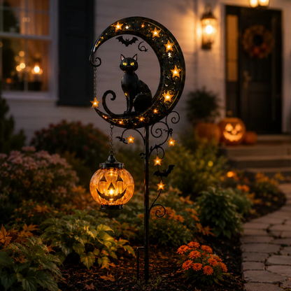 🎃Solar Black Cat & Pumpkin Moon Stake Light