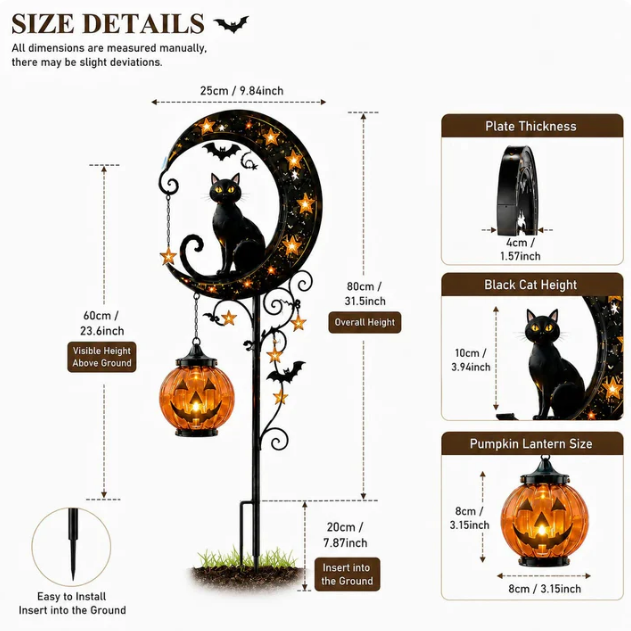 🎃Solar Black Cat & Pumpkin Moon Stake Light