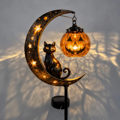 🎃Solar Black Cat & Pumpkin Moon Stake Light