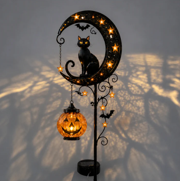 🎃Solar Black Cat & Pumpkin Moon Stake Light