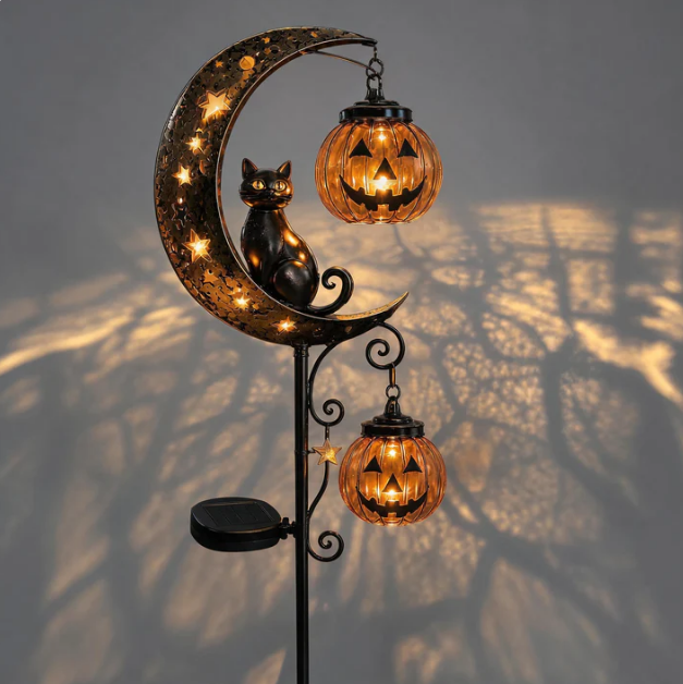 🎃Solar Black Cat & Pumpkin Moon Stake Light