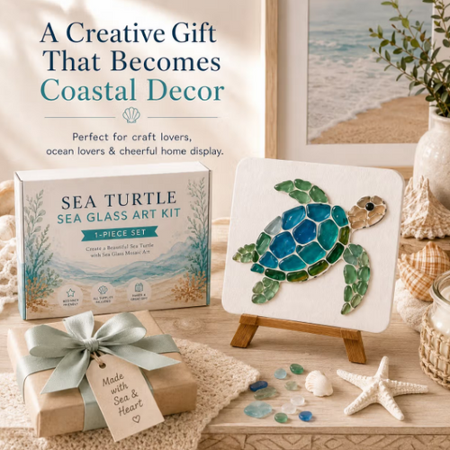 DIY Sea Glass Mosaic Craft Kit, Ocean Life & Garden Art Supplies for Starters, Beautiful Coastal Home Ornament, Creative Handcraft Gift for Women