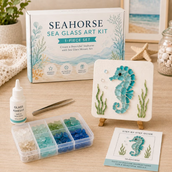 DIY Sea Glass Mosaic Craft Kit, Ocean Life & Garden Art Supplies for Starters, Beautiful Coastal Home Ornament, Creative Handcraft Gift for Women
