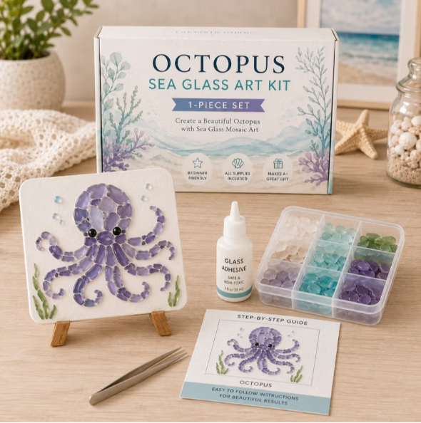 DIY Sea Glass Mosaic Craft Kit, Ocean Life & Garden Art Supplies for Starters, Beautiful Coastal Home Ornament, Creative Handcraft Gift for Women