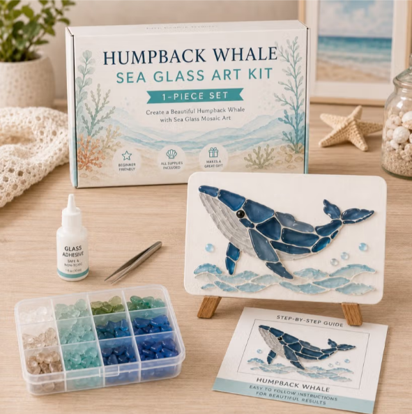DIY Sea Glass Mosaic Craft Kit, Ocean Life & Garden Art Supplies for Starters, Beautiful Coastal Home Ornament, Creative Handcraft Gift for Women