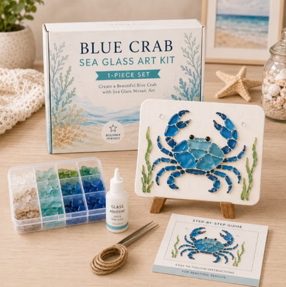DIY Sea Glass Mosaic Craft Kit, Ocean Life & Garden Art Supplies for Starters, Beautiful Coastal Home Ornament, Creative Handcraft Gift for Women