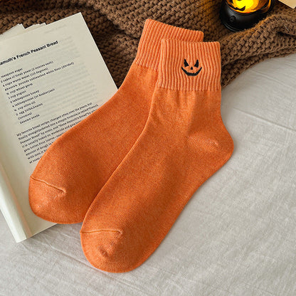 🔥LAST DAY 50% OFF -🎃 Viral Halloween Embroidered Crew Socks – Cute Spooky Knit Socks | 100% Cotton✨
