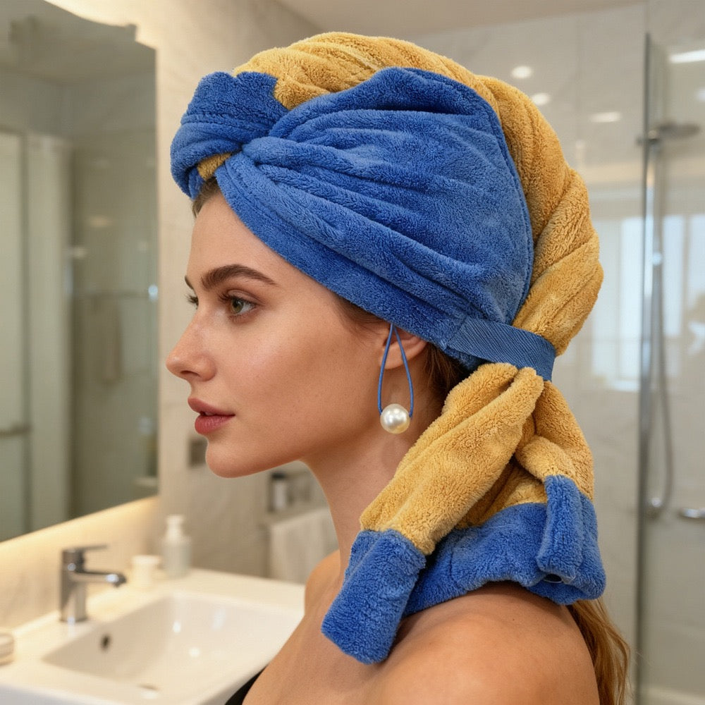 Pearl Strap Hair Towel Wrap – Art-Inspired, Fast-Drying Comfort