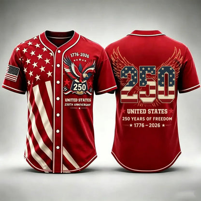 🦅 Patriotic USA All-Over Print Baseball Jersey — America 250th Semiquincentennial Edition (1776–2026) 🇺🇸